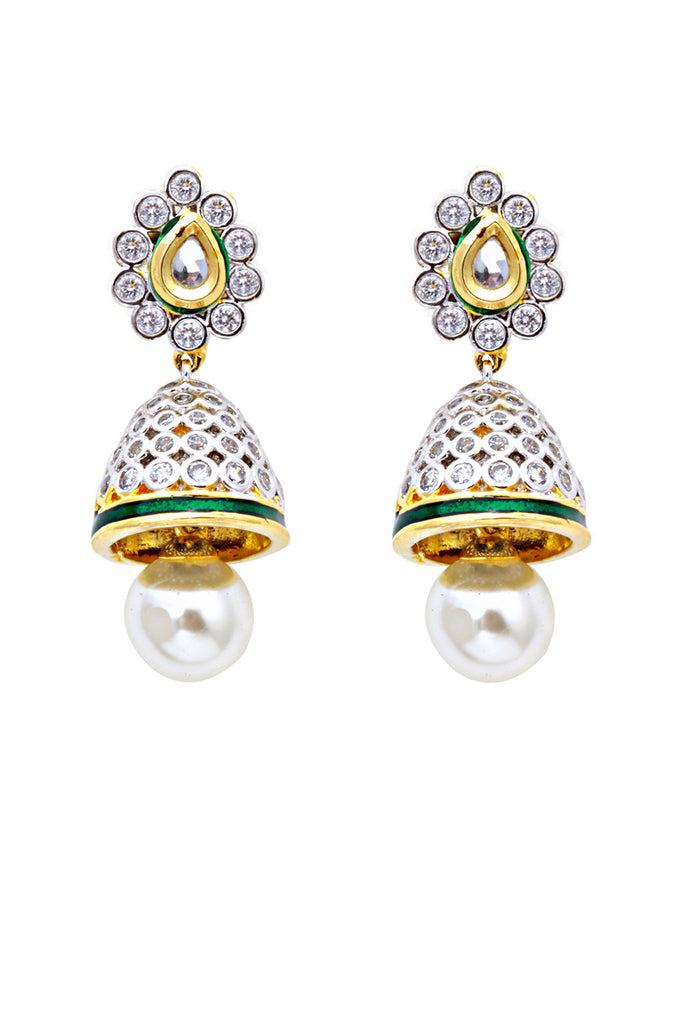American Diamond Pearl Drop Jhumki Earrings - Jumkey Fashion Jewellery