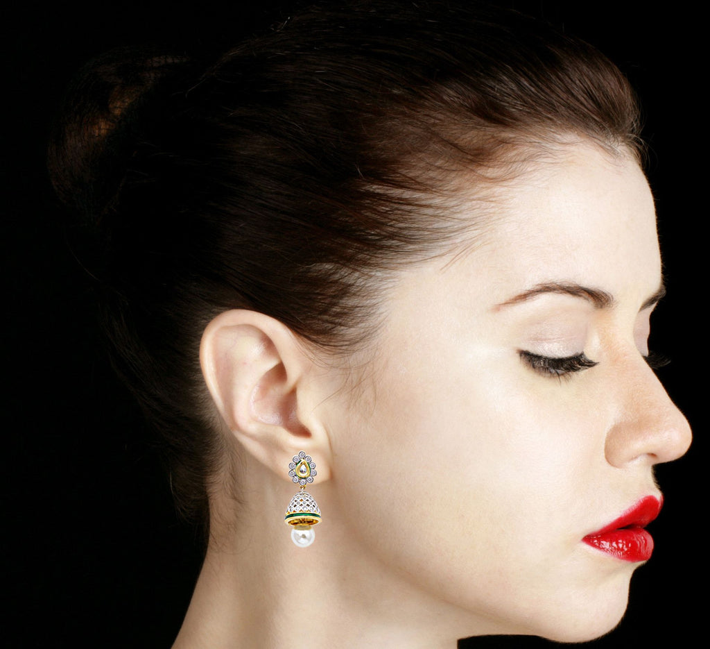 American Diamond Pearl Drop Jhumki Earrings - Jumkey Fashion Jewellery