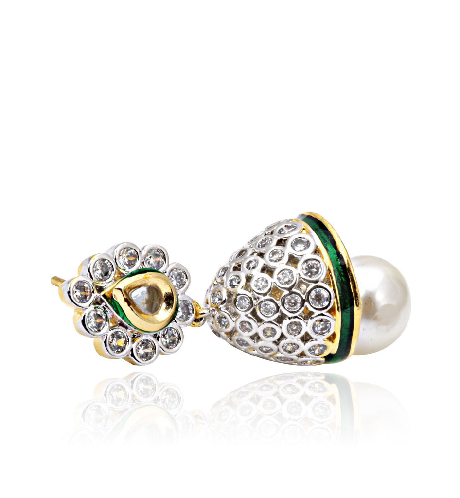American Diamond Pearl Drop Jhumki Earrings - Jumkey Fashion Jewellery