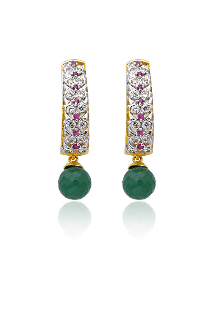 American Diamond Ruby and Emerald Dangler Earrings - Jumkey Fashion Jewellery