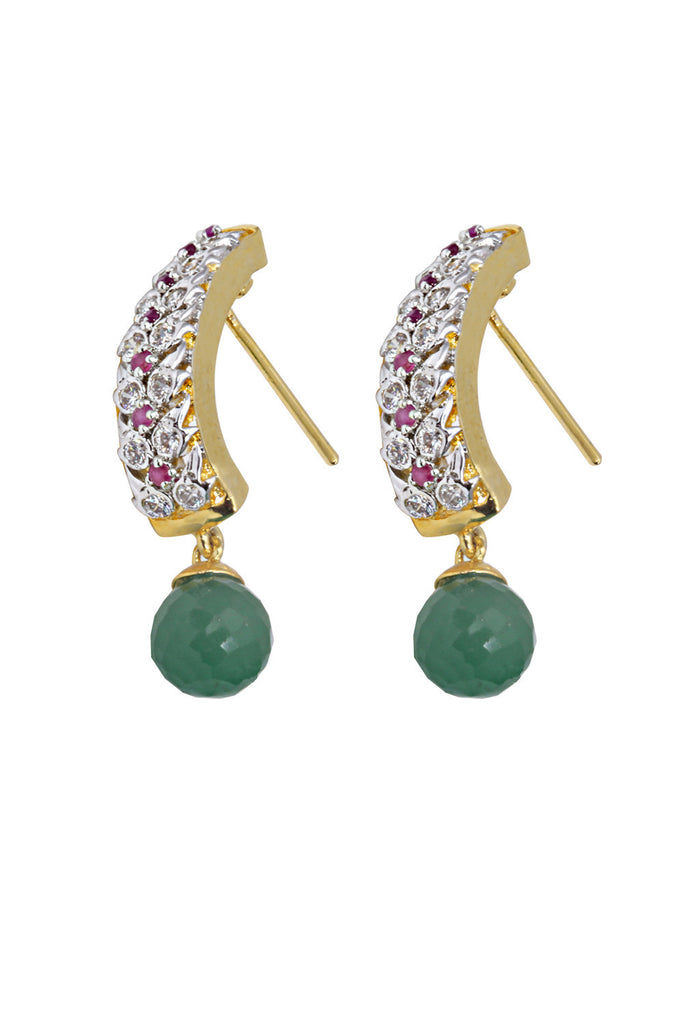 American Diamond Ruby and Emerald Dangler Earrings - Jumkey Fashion Jewellery