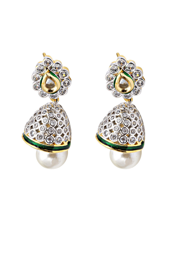 Brass Festive Fusion Arts American Diamond Jhumka Earrings, Plastic Pouch  at Rs 1335/pair in Mumbai